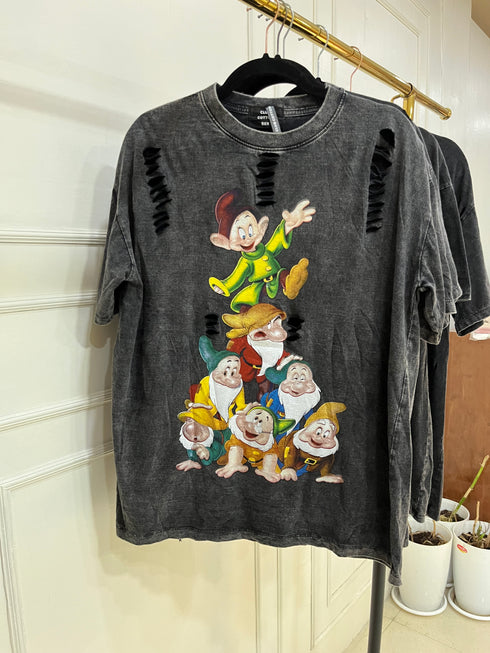 Charcoal Grey Animated Print Oversize T-shirts